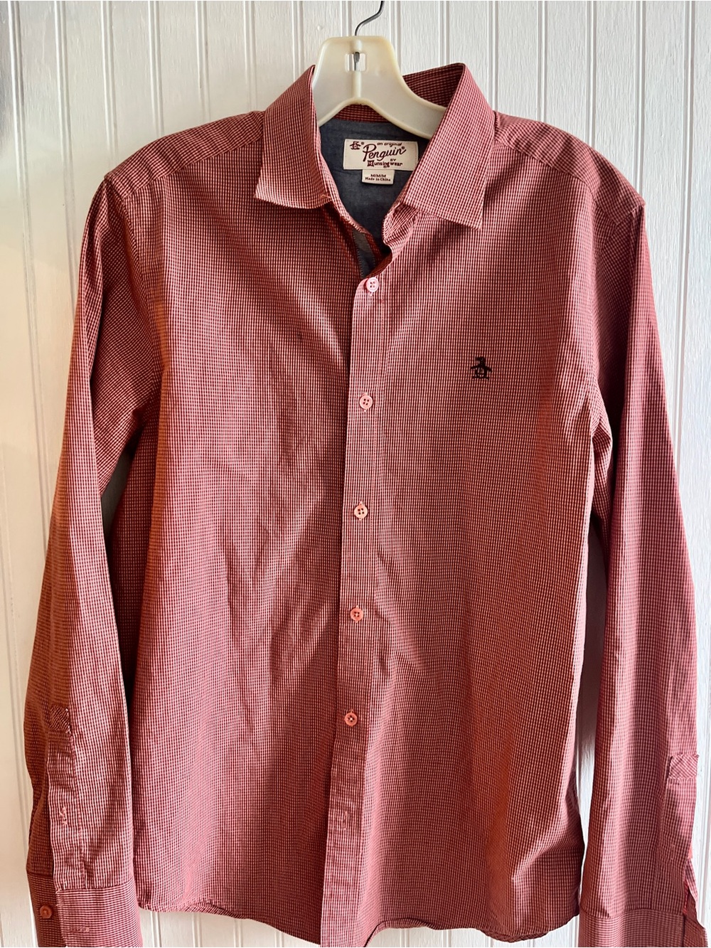 Original Penguin Men's Long-Sleeve Micro-Check Dress Shirt - Orange